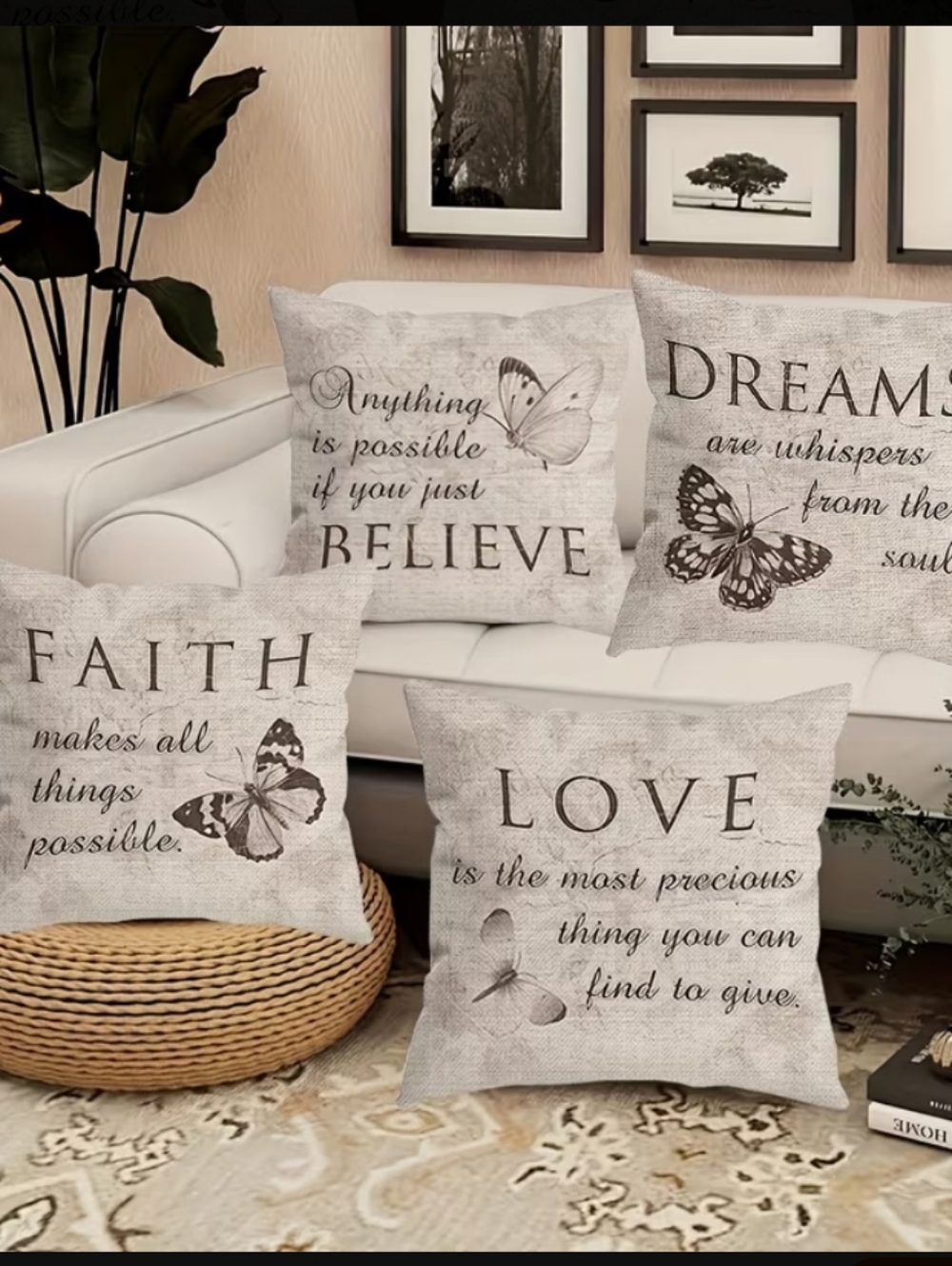 4 Pcs. Inspirational Butterfly Quote Accent Pillow Covers - Beige - Picture 2 of 6